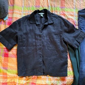 Linen short sleeve shirt black